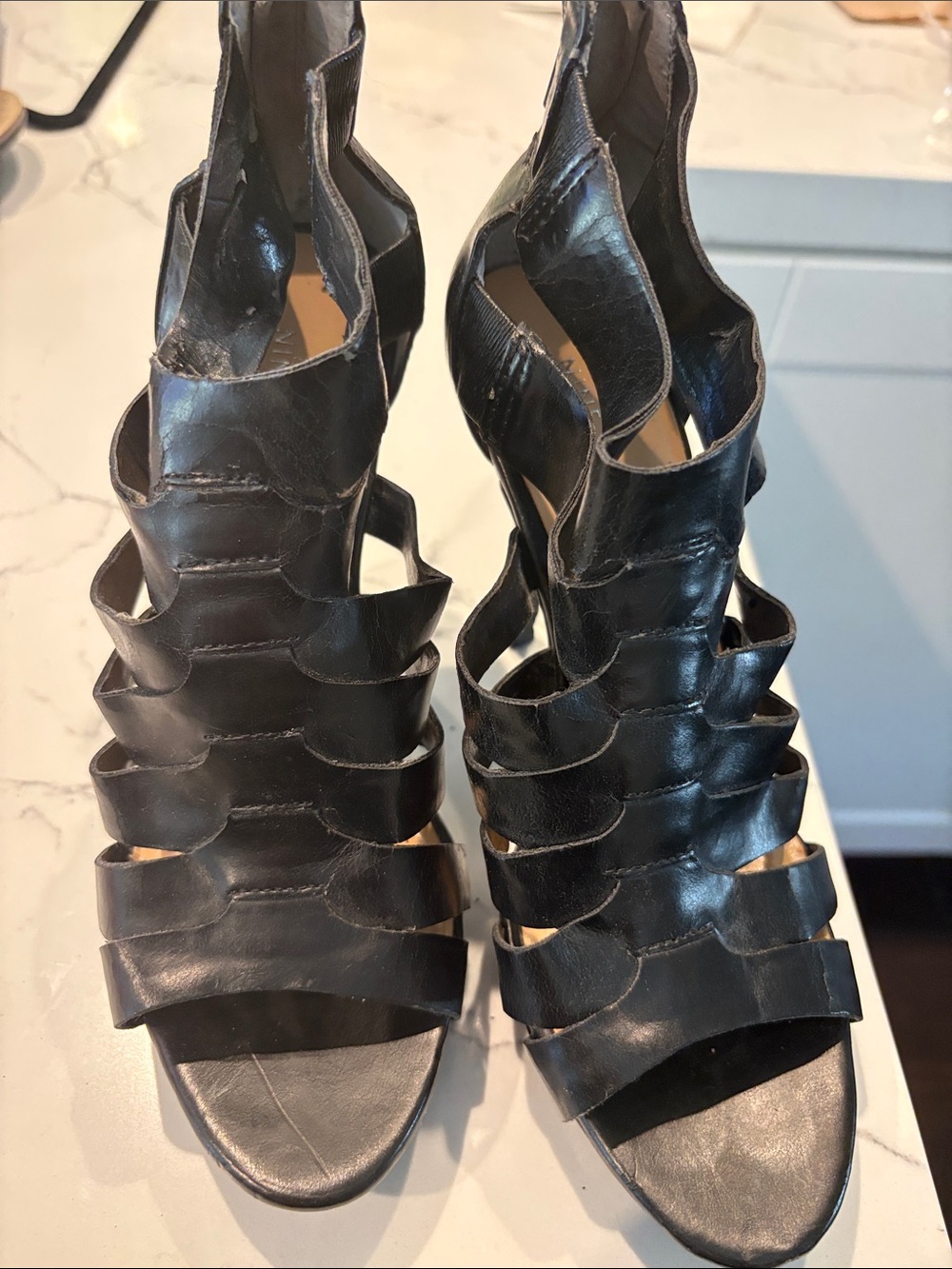 Nine West Black Strappy Cage High-Heel Sandals